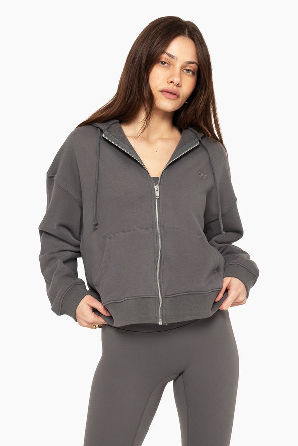 SET™ EMBROIDERED HEAVYWEIGHT SWEATS ZIP HOODIE IN GRAPHITE 