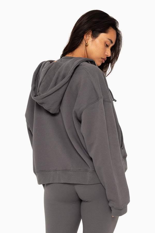 SET™ EMBROIDERED HEAVYWEIGHT SWEATS ZIP HOODIE IN GRAPHITE 