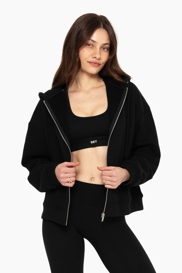 SET™ EMBROIDERED HEAVYWEIGHT SWEATS ZIP HOODIE IN ONYX 