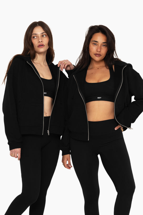 SET™ EMBROIDERED HEAVYWEIGHT SWEATS ZIP HOODIE IN ONYX 