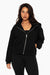 SET™ EMBROIDERED HEAVYWEIGHT SWEATS ZIP HOODIE IN ONYX <model-info>Irene wears a size M and is 5’8", 29" waist, 34" bust, 32C bra.</model-info>