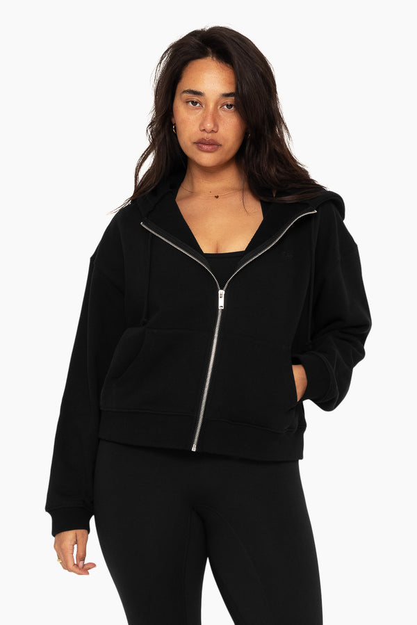 SET™ EMBROIDERED HEAVYWEIGHT SWEATS ZIP HOODIE IN ONYX 