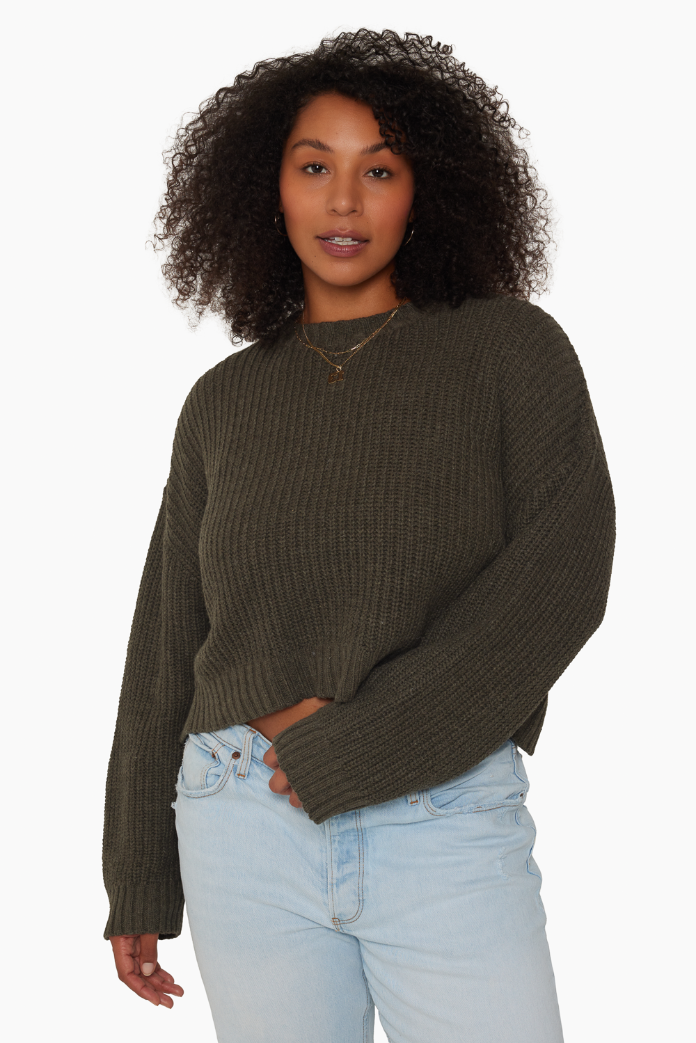 CHUNKY RIB KNIT CROPPED CREWNECK - SHADOW Featured Image