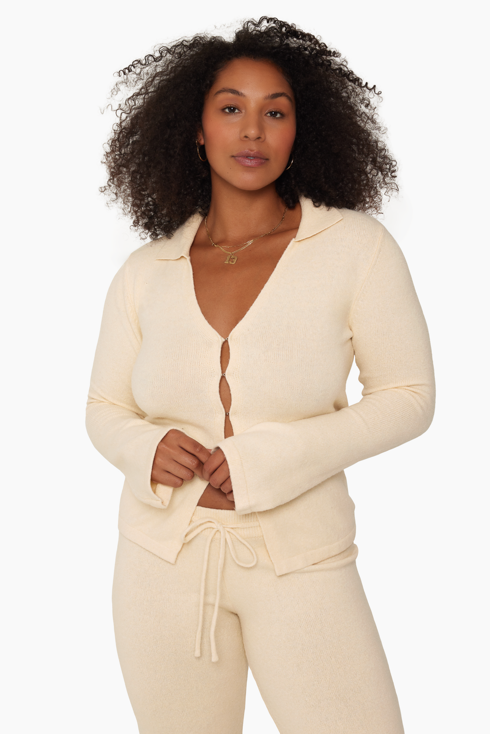 JERSEY KNIT DOUBLE V CARDIGAN - BONE Featured Image