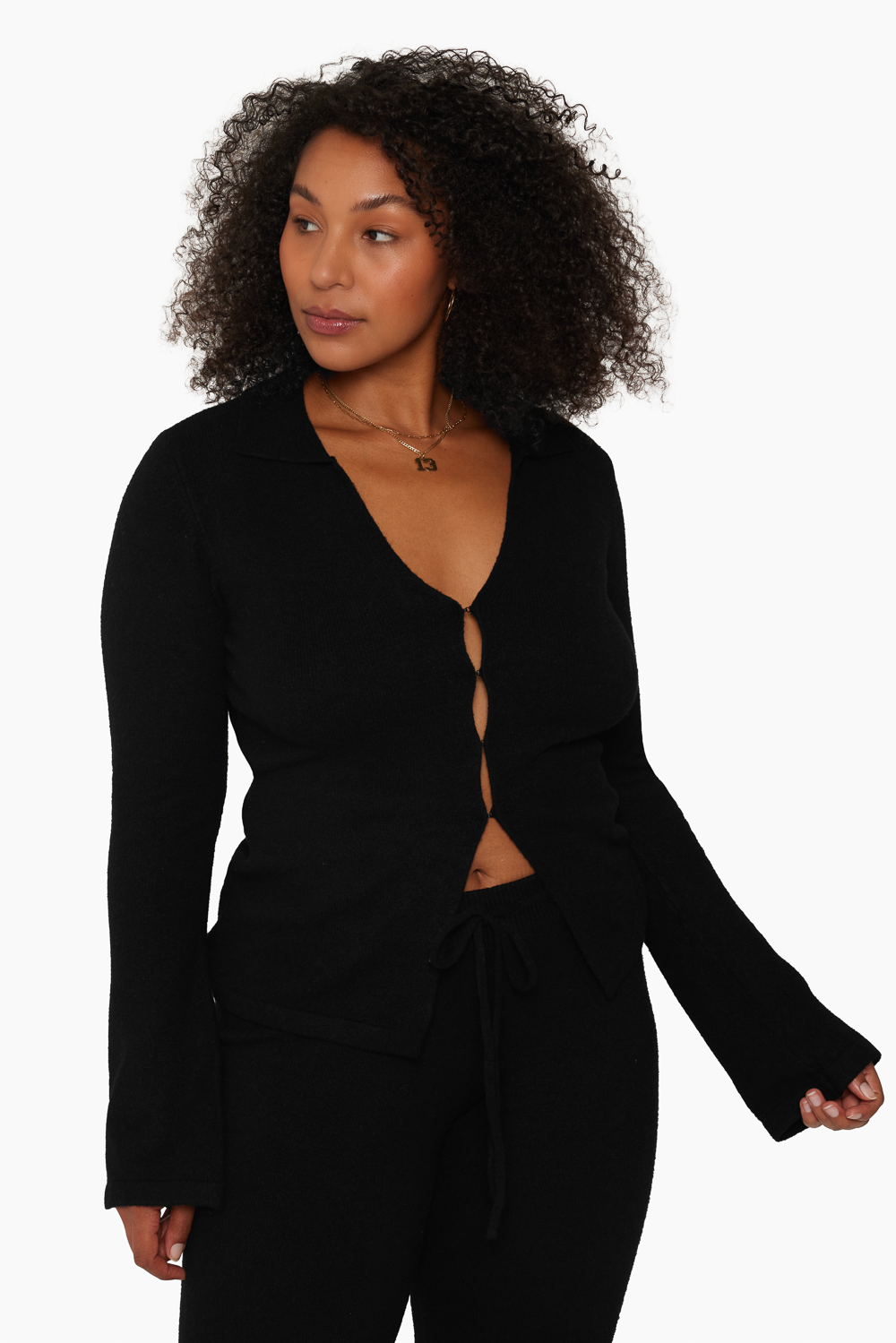 JERSEY KNIT DOUBLE V CARDIGAN - ONYX Featured Image