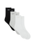Set of three socks in black, gray, and white on a white background