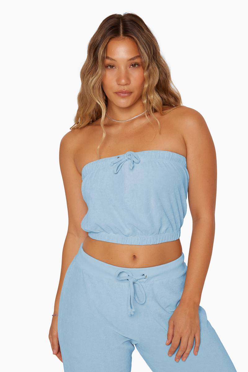 SET ACTIVE TERRY CINCHED TUBE TOP IN DREAM