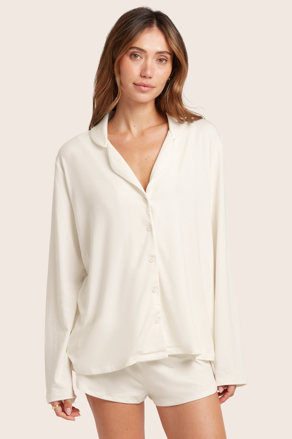 SET™ SLEEP JERSEY SLEEP BUTTON DOWN IN BLANC