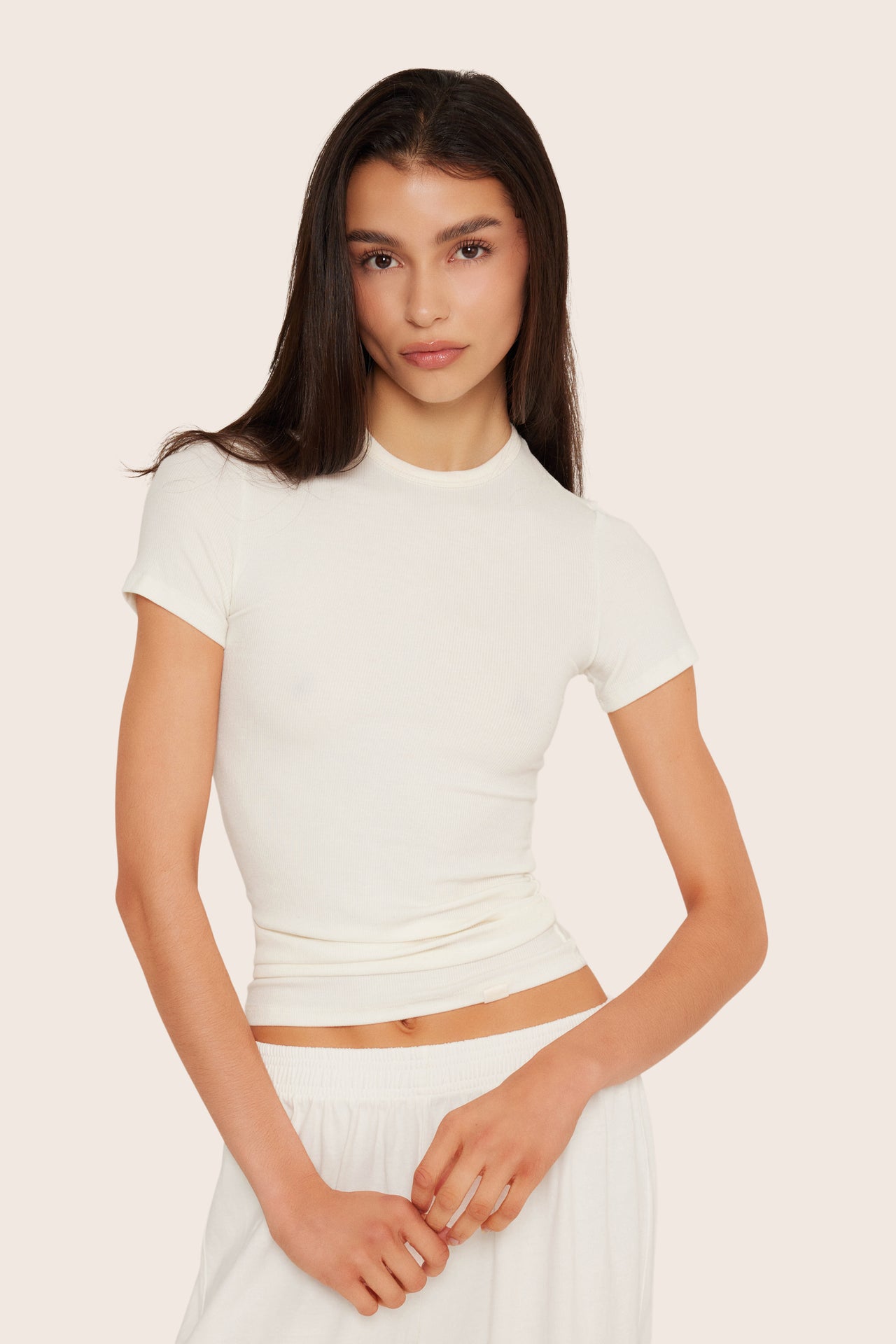 RIBBED MODAL BODY TEE - BLANC – SET ACTIVE