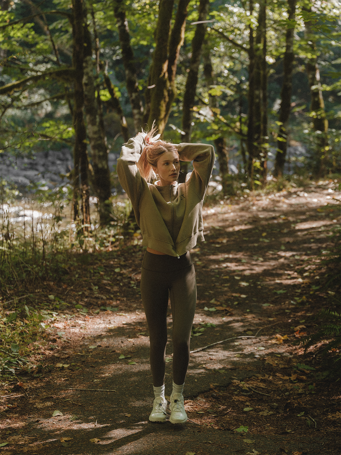 Person exercising in a forest